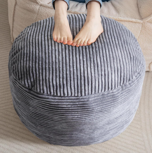 Dark Gray Corduroy Ottoman With Storage And Plush Design